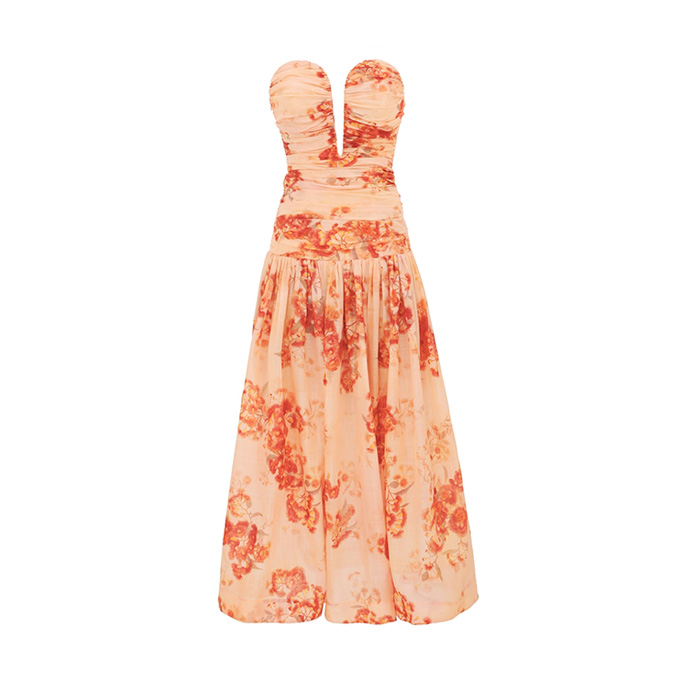 zimmermann cascadian strapless midi dress
